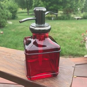 Recycled Red Glass and Metal Soap Pump Dispenser